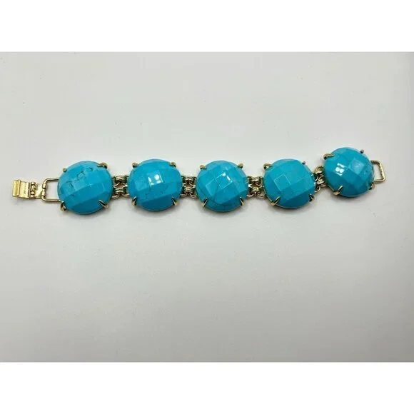 Kendra Scott Chunky Turquoise Cassie Bracelet With Gold Tone Accents - Picture 5 of 6